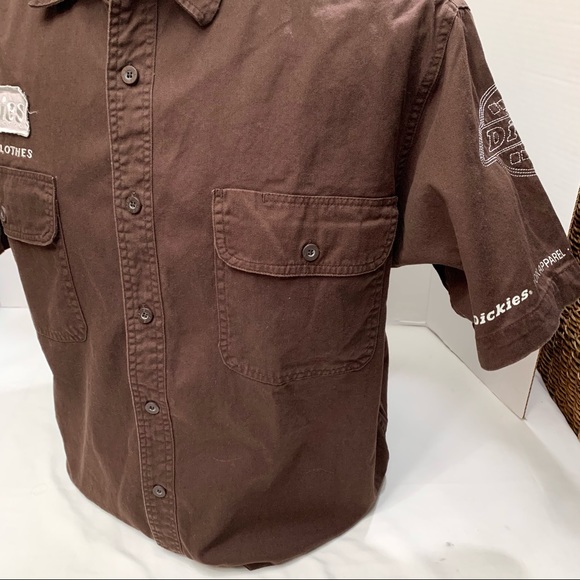 Dickies brown work shirt with chest patch and embroidered sleeve- XL - Picture 5 of 12